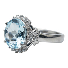 Pt900 プラチナ アクアマリン2.09ct ダイヤ0.18ct リング 指輪 レディース 13.5号 【中古】