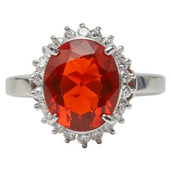 Pt900 プラチナ メキシコオパール ダイヤモンド ファイアオパール2.33ct ダイヤ0.322ct フラワーモチーフ リング 指輪 レディース 12.5号 【中古】