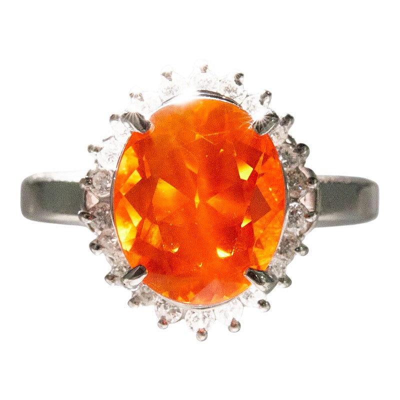 Pt900 プラチナ メキシコオパール ダイヤモンド ファイアオパール2.33ct ダイヤ0.322ct フラワーモチーフ リング 指輪 レディース 12.5号 【中古】