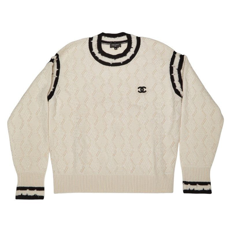 シャネル ココマーク ニット サイズ38 P72090K10339 ホワイト ブラック カシミヤ ポリウレタン レディース CHANEL 【中古】
