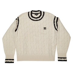 シャネル ココマーク ニット サイズ38 P72090K10339 ホワイト ブラック カシミヤ ポリウレタン レディース CHANEL 【中古】