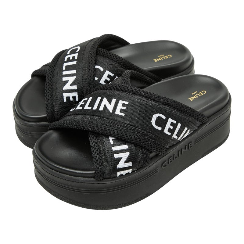 セリーヌ ブロックスライド サンダル サイズ36 RM0223 ブラック テキスタイル レディース CELINE 【中古】