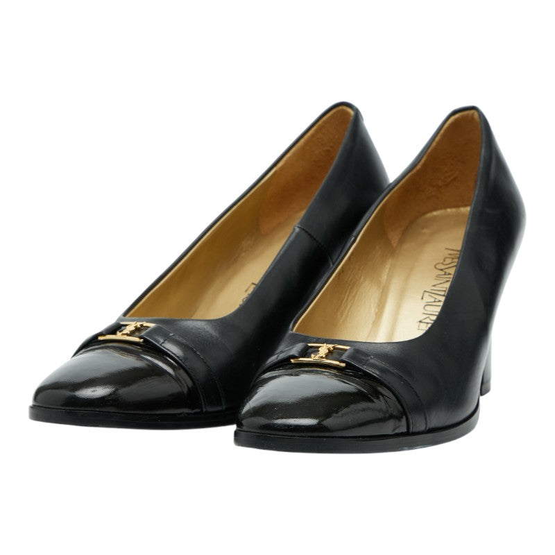 サンローラン YSLロゴ - パンプス ハイヒール サイズ35 1/2 ブラック レザー パテントレザー レディース SAINT LAURENT 【中古】