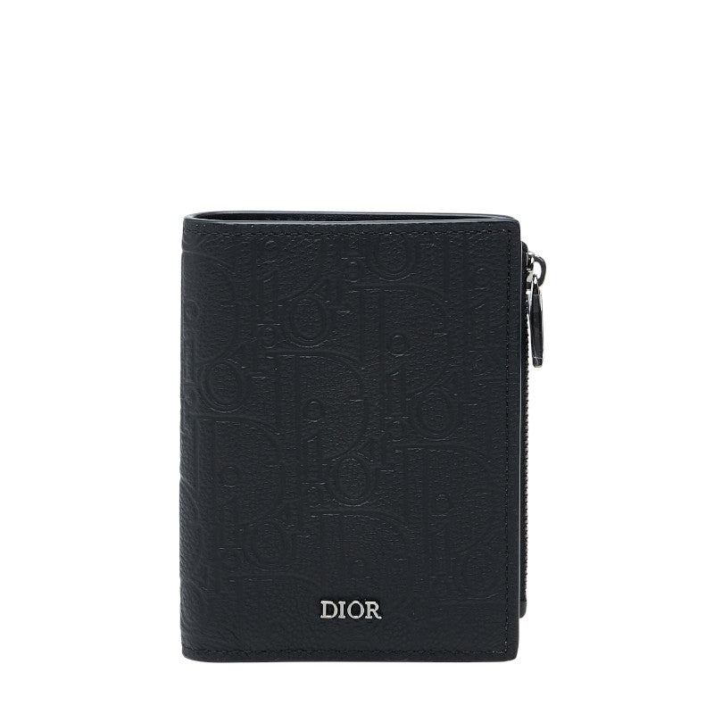 ディオール バーティカル コンパクト カードホルダー 二つ折り財布 ブラック レザー メンズ Dior 【中古】