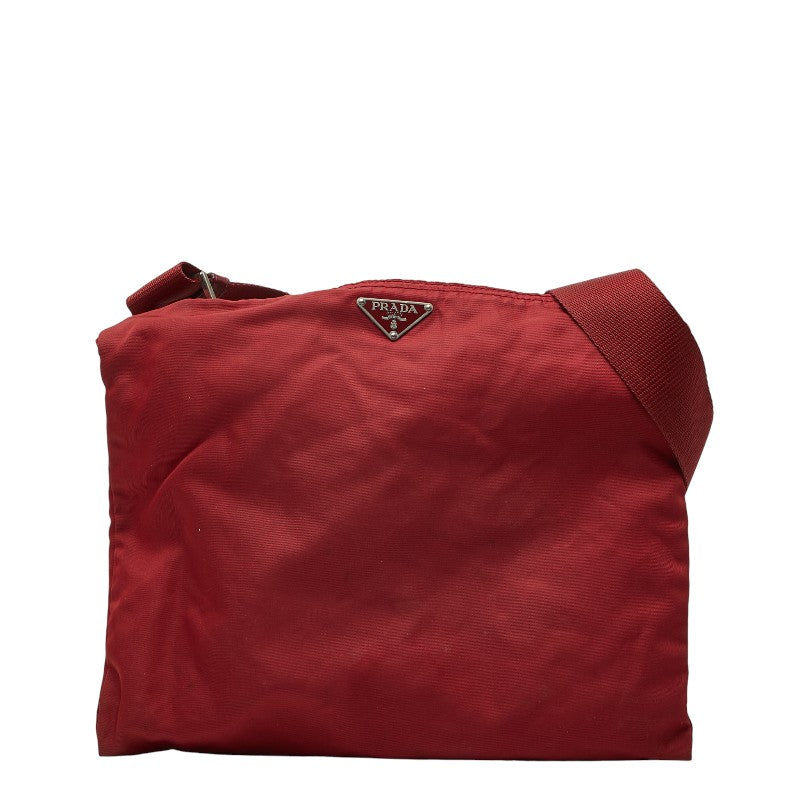 プラダ テスート 三角ロゴプレート 斜め掛け ショルダーバッグ レッド ナイロン レディース PRADA 【中古】