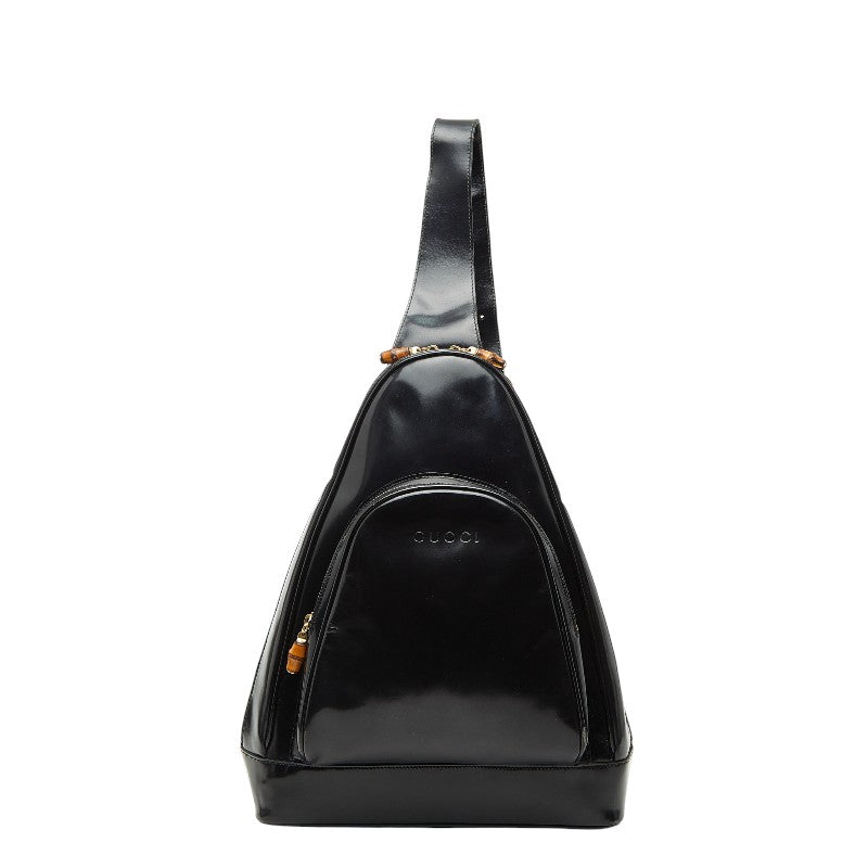 グッチ バンブー ショルダーバッグ 003 2113 0027 ブラック パテントレザー レディース GUCCI 【中古】