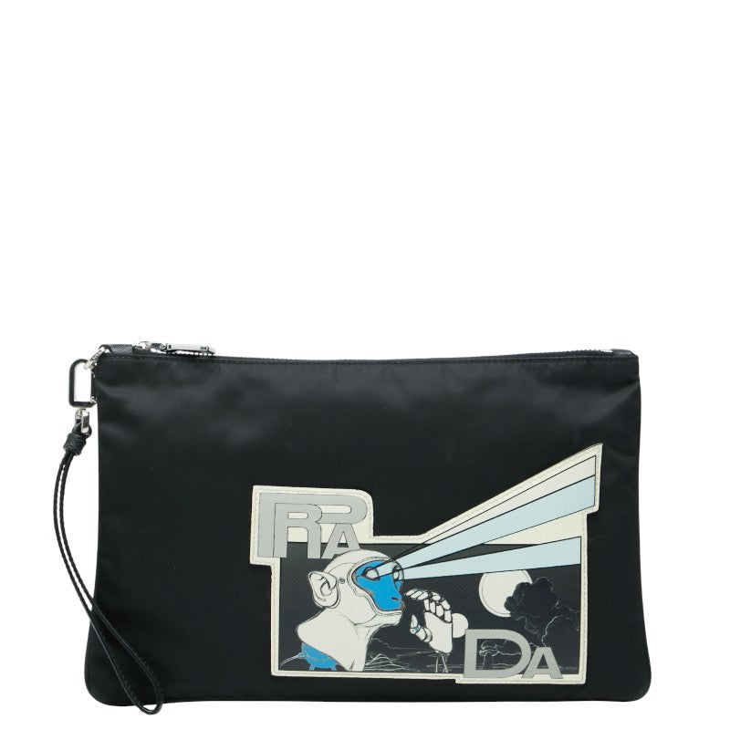プラダ モンキーロボット クラッチバッグ セカンドバッグ ブラック マルチカラー ナイロン サフィアーノレザー メンズ PRADA 【中古】