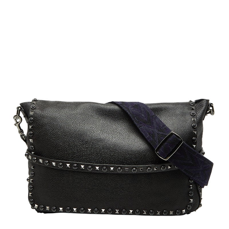 ヴァレンティノ ロックスタッズ 斜め掛け ショルダーバッグ ブラック パープル レザー メンズ VALENTINO 【中古】