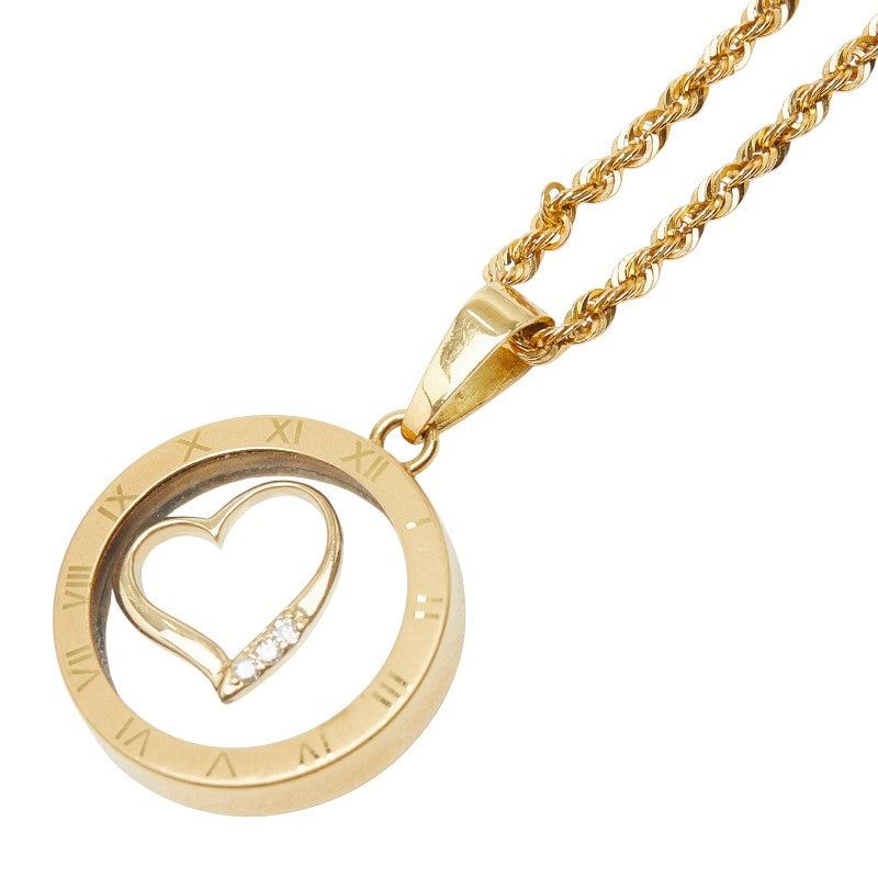 K18YG イエローゴールド ダイヤ0.025ct ハートモチーフ ネックレス レディース 【中古】