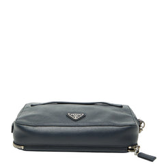 プラダ 三角ロゴプレート セカンドバッグ クラッチバッグ ネイビー サフィアーノレザー メンズ PRADA 【中古】