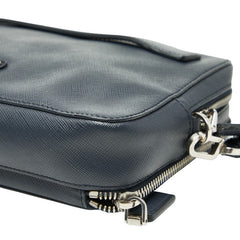 プラダ 三角ロゴプレート セカンドバッグ クラッチバッグ ネイビー サフィアーノレザー メンズ PRADA 【中古】