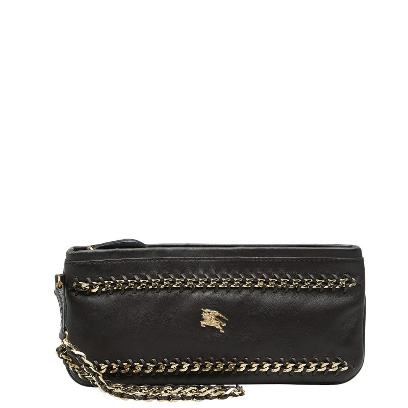 バーバリー ポーチ 小物入れ ブラウン レザー レディース BURBERRY 【中古】