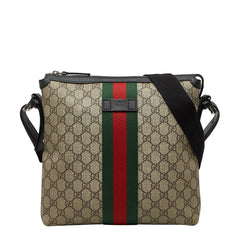 グッチ GGスプリーム シェリーライン 斜め掛け ショルダーバッグ 387111 ベージュ グリーン レッド PVC レザー レディース GUCCI 【中古】