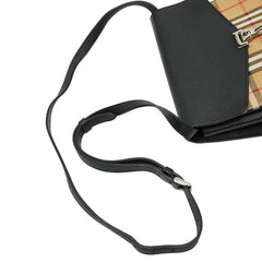 バーバリー ノバチェック ショルダーバッグ ブラウン ブラック キャンバス レザー レディース BURBERRY 【中古】
