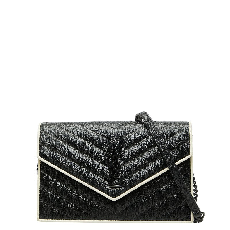 サンローラン YSLロゴ チェーン ウォレット ショルダーバッグ ブラック ホワイト レザー レディース SAINT LAURENT 【中古】
