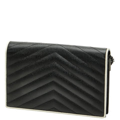 サンローラン YSLロゴ チェーン ウォレット ショルダーバッグ ブラック ホワイト レザー レディース SAINT LAURENT 【中古】