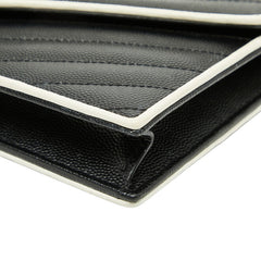 サンローラン YSLロゴ チェーン ウォレット ショルダーバッグ ブラック ホワイト レザー レディース SAINT LAURENT 【中古】