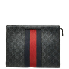 グッチ GGスプリーム シェリーライン クラッチバッグ 475316 ブラック PVC メンズ GUCCI 【中古】