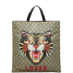 グッチ GGスプリーム アングリーキャット トートバッグ 450950 ブラック レザー PVC レディース GUCCI 【中古】