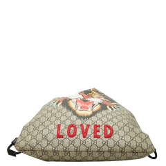 グッチ GGスプリーム アングリーキャット リュック バックパック 473872 ベージュ ブラック PVC ナイロン レディース GUCCI 【中古】