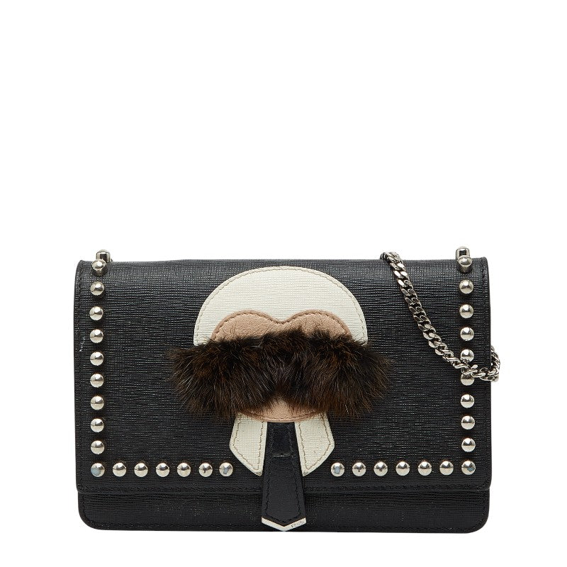 フェンディ カーリト スタッズ チェーン ショルダーバッグ ウォレットバッグ 8M0346 ブラック レザー レディース FENDI 【中古】