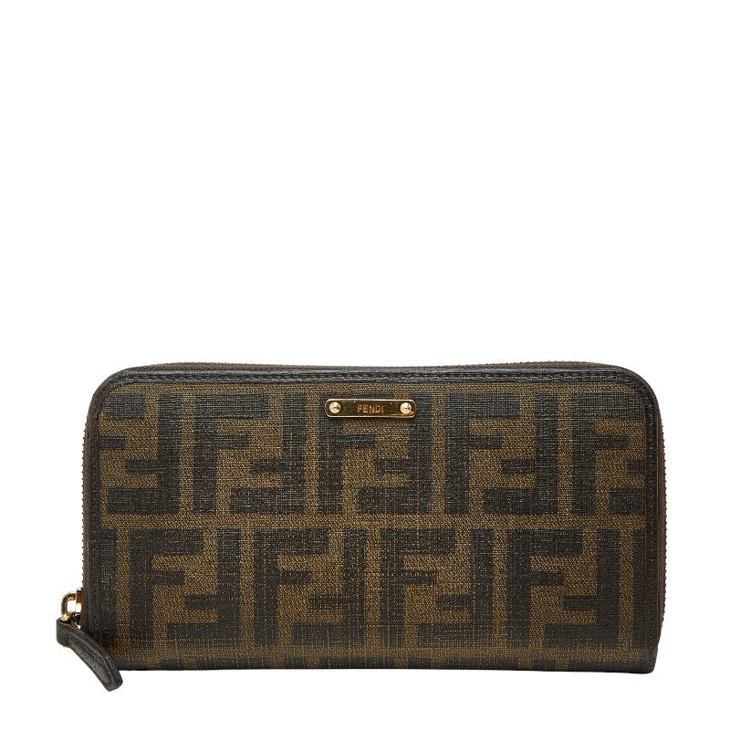 フェンディ ズッカ ラウンドファスナー 長財布 8M0299 ブラウン PVC レディース FENDI 【中古】