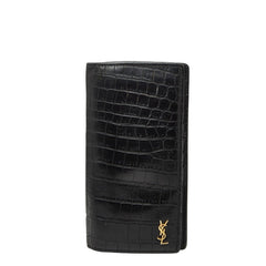 サンローラン タイニー YSLロゴ クロコ型押し 長財布 コンチネンタルウォレット 607746 ブラック レザー レディース SAINT LAURENT 【中古】