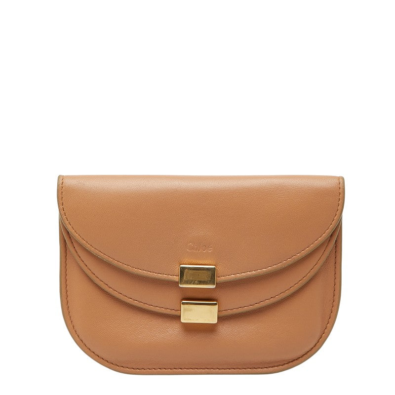 クロエ ジョージア コインケース 小銭入れ 名刺入れ ベージュ ゴールド レザー レディース Chloe 【中古】