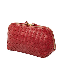 ボッテガヴェネタ イントレチャート ポーチ レッド レザー レディース BOTTEGAVENETA 【中古】