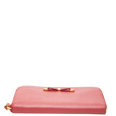 プラダ リボン ラウンドファスナー 長財布 ピンク サフィアーノレザー レディース PRADA 【中古】