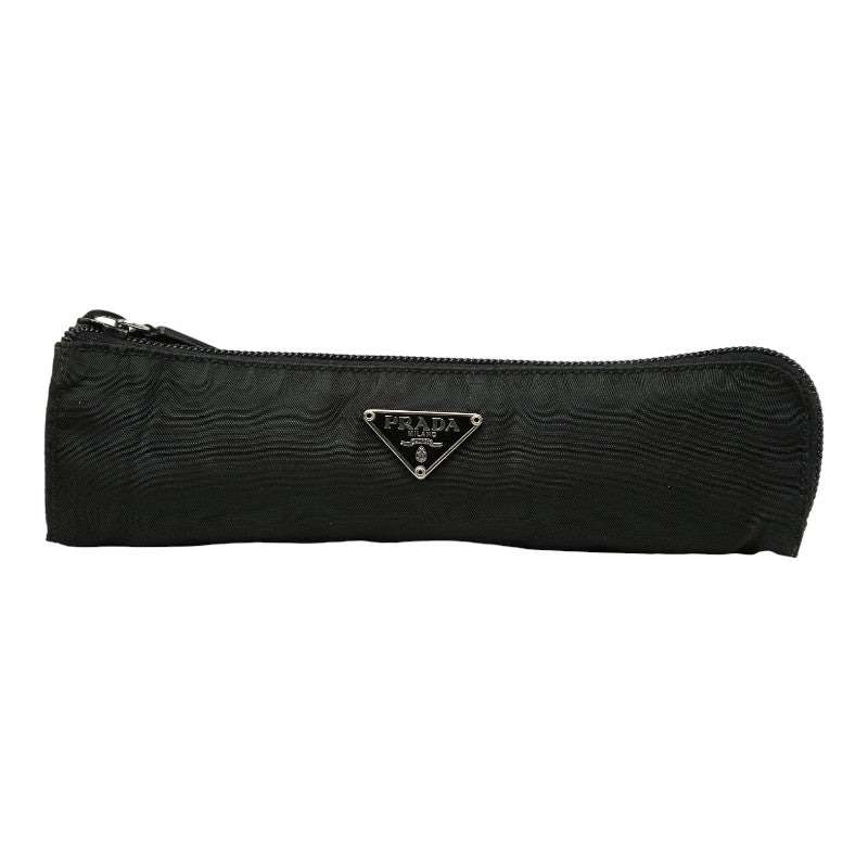 プラダ 三角ロゴプレート ペンケース ポーチ ブラック ナイロン レザー レディース PRADA 【中古】