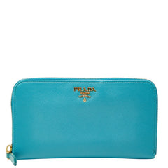 プラダ ラウンドファスナー 長財布 1M0506 ブルー サフィアーノレザー レディース PRADA 【中古】
