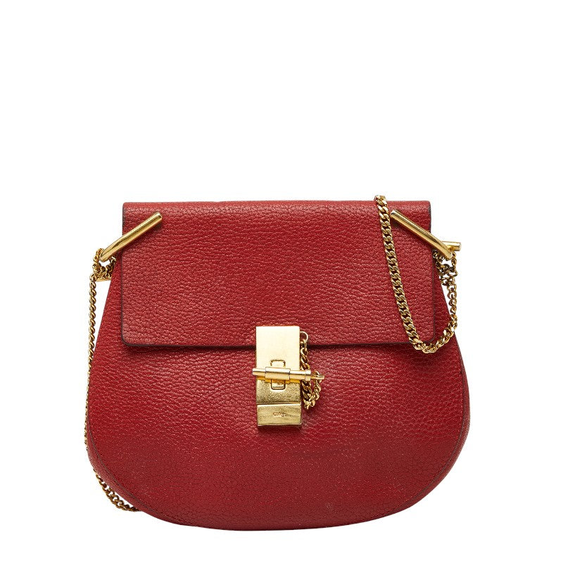 クロエ ドリュー 斜め掛け チェーン ショルダーバッグ レッド レザー レディース Chloe 【中古】