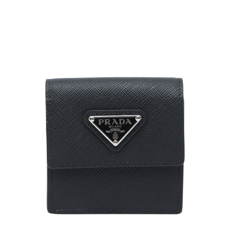 プラダ 三角ロゴプレート 小物入れ ポーチ アクセサリーポーチ ブラック サフィアーノレザー レディース PRADA 【中古】