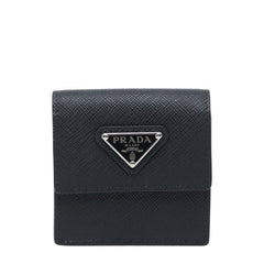 プラダ 三角ロゴプレート 小物入れ ポーチ アクセサリーポーチ ブラック サフィアーノレザー レディース PRADA 【中古】