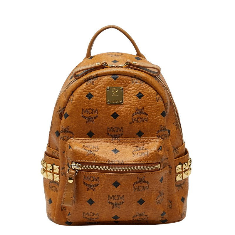 エム シー エム ヴィセトス モノグラム スタッズ リュック バックパック ブラウン レザー レディース MCM 【中古】