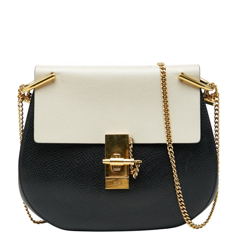 クロエ ドリュー チェーンショルダーバッグ ブラック ホワイト レザー レディース Chloe 【中古】