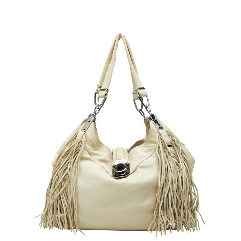 セリーヌ フリンジ ハンドバッグ ホワイト レザー レディース CELINE 【中古】