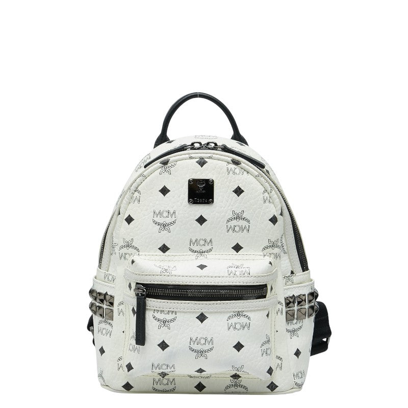 エム シー エム ヴィセトス モノグラム スタッズ リュック バックパック ホワイト ブラウン レザー レディース MCM 【中古】