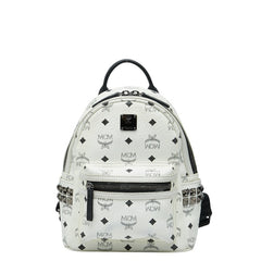 エム シー エム ヴィセトス モノグラム スタッズ リュック バックパック ホワイト ブラウン レザー レディース MCM 【中古】