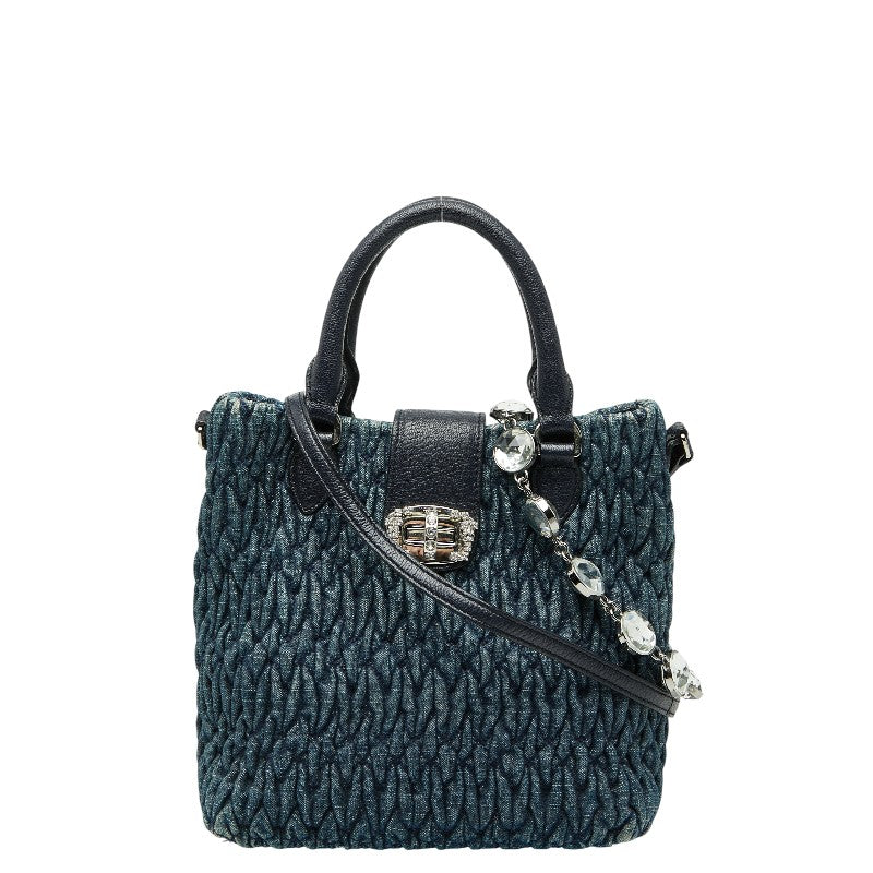 ミュウ ミュウ ビジュー ハンドバッグ ショルダーバッグ 2WAY インディゴブルー デニム レディース Miu Miu 【中古】