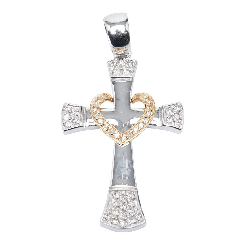 K18WG ホワイトゴールド K18YG イエローゴールド ダイヤ0.65ct クロスモチーフ ペンダントトップ ネックレス レディース 【中古】