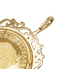 K24IG インゴット K18YG イエローゴールド ツバルエンジェル 2014年 1/25oz エリザベス2 3ドル金貨 ペンダントトップ ネックレス レディース 【中古】