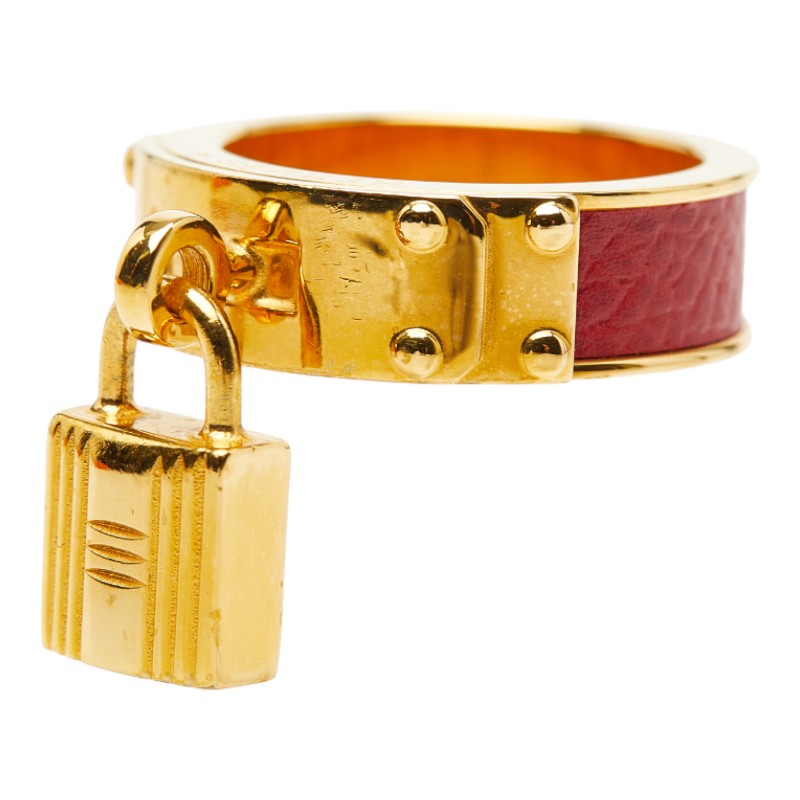 エルメス ケリー カデナ モチーフ スカーフリング ゴールド レッド メッキ レザー レディース HERMES 【中古】