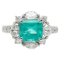 Pt900 プラチナ エメラルド2.18ct ダイヤ1.00ct リング 指輪 レディース 12号 【中古】