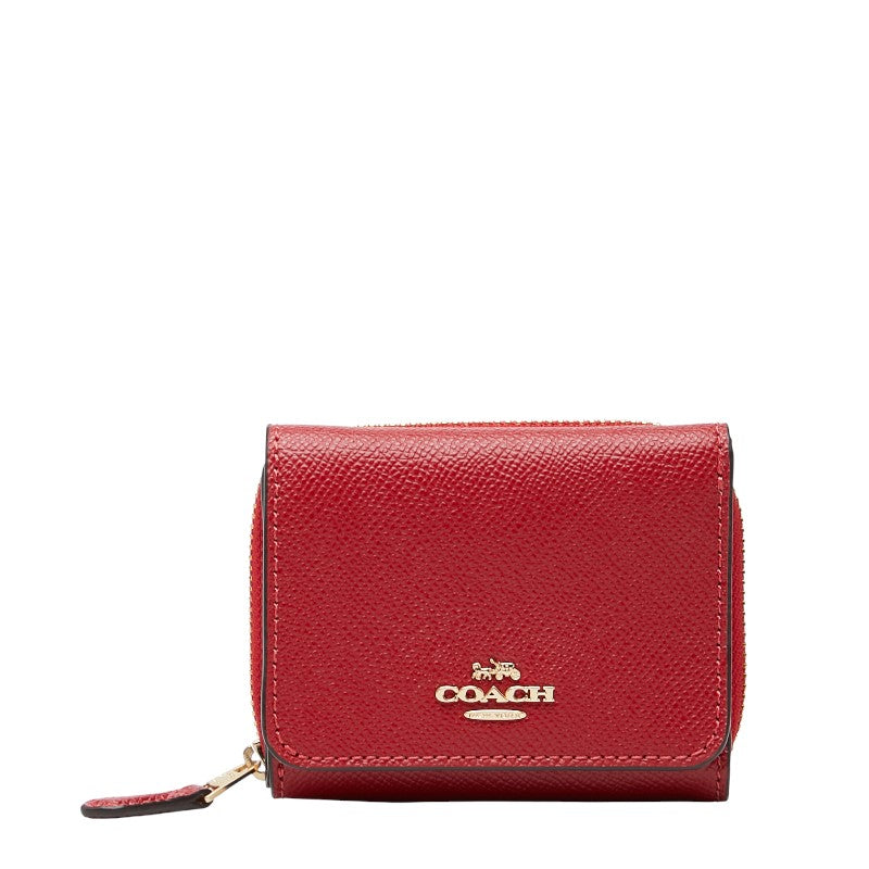 コーチ ロゴ 三つ折り財布 コンパクトウォレット F37968 レッド レザー レディース COACH 【中古】