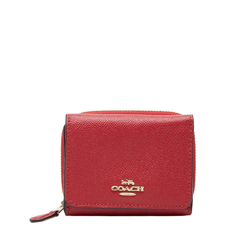 コーチ ロゴ 三つ折り財布 コンパクトウォレット F37968 レッド レザー レディース COACH 【中古】