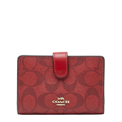 コーチ シグネチャー 二つ折り財布 レッド PVC レザー レディース COACH 【中古】