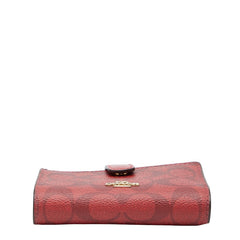 コーチ シグネチャー 二つ折り財布 レッド PVC レザー レディース COACH 【中古】