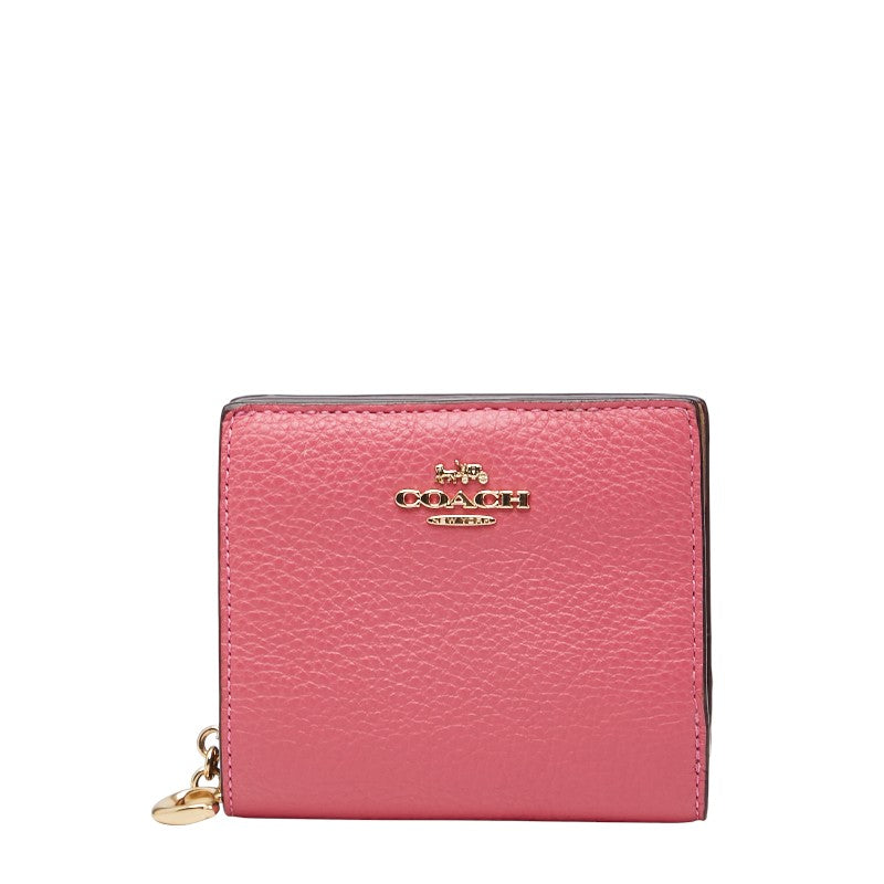 コーチ ロゴ 二つ折り財布 C2862 ピンク ベージュ レザー レディース COACH 【中古】